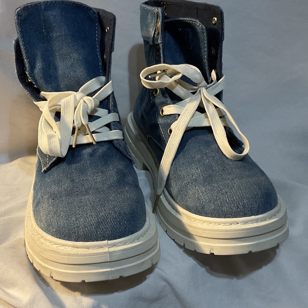 Denim Blue Women's Lace-Up Ankle Boots - Picture 2 of 6